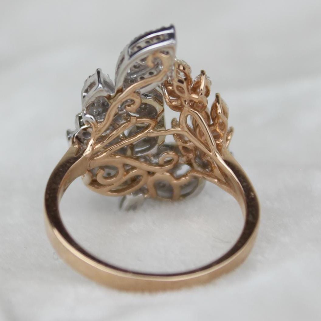 Leaves Cluster Diamond Ring, 14k Solid Gold, Natural Diamonds, Bridal Floral Jewelry, Cocktail Diamond Ring, Statement Jewelry, Gift For Her