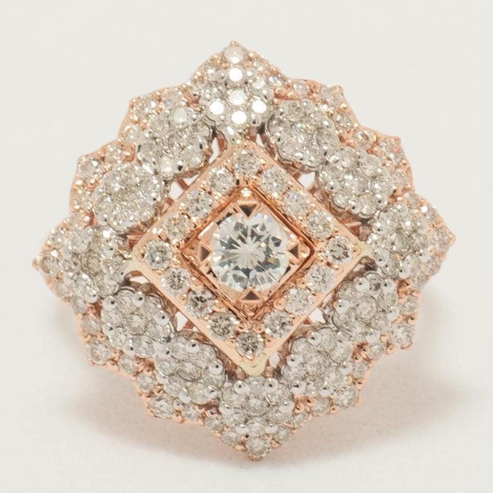 Floral Cluster Halo Natural Diamond Ring: 14k Solid Gold Cocktail Statement Ring,IGI Certified, Ready To Ship