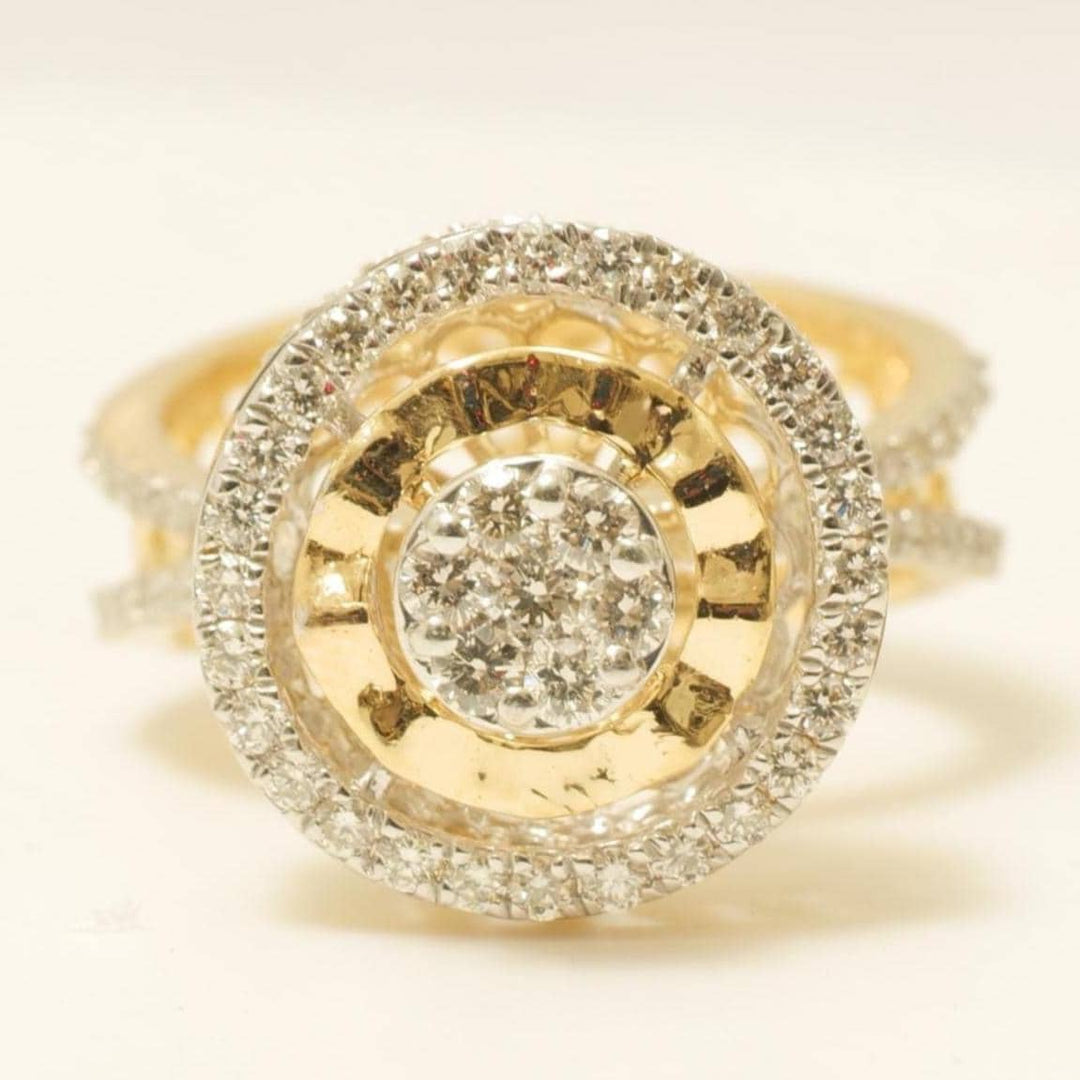 Halo Cluster Diamond Ring, 14K Solid Gold, Illusion Setting Ring, Natural Diamonds, Dual Tone Statement Ring, Broad Band Ring, Gift for Her
