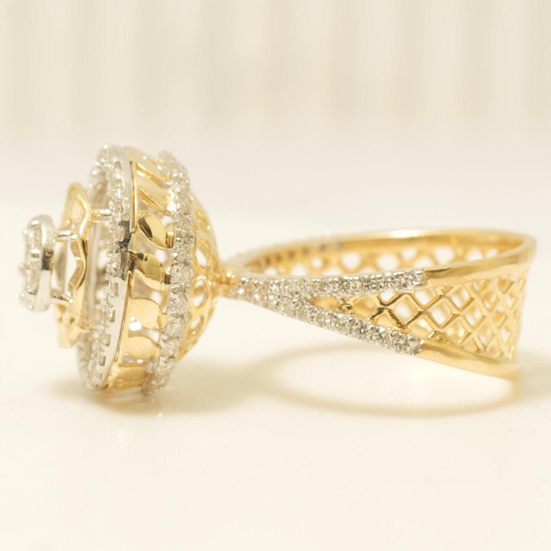 Halo Cluster Diamond Ring, 14K Solid Gold, Illusion Setting Ring, Natural Diamonds, Dual Tone Statement Ring, Broad Band Ring, Gift for Her