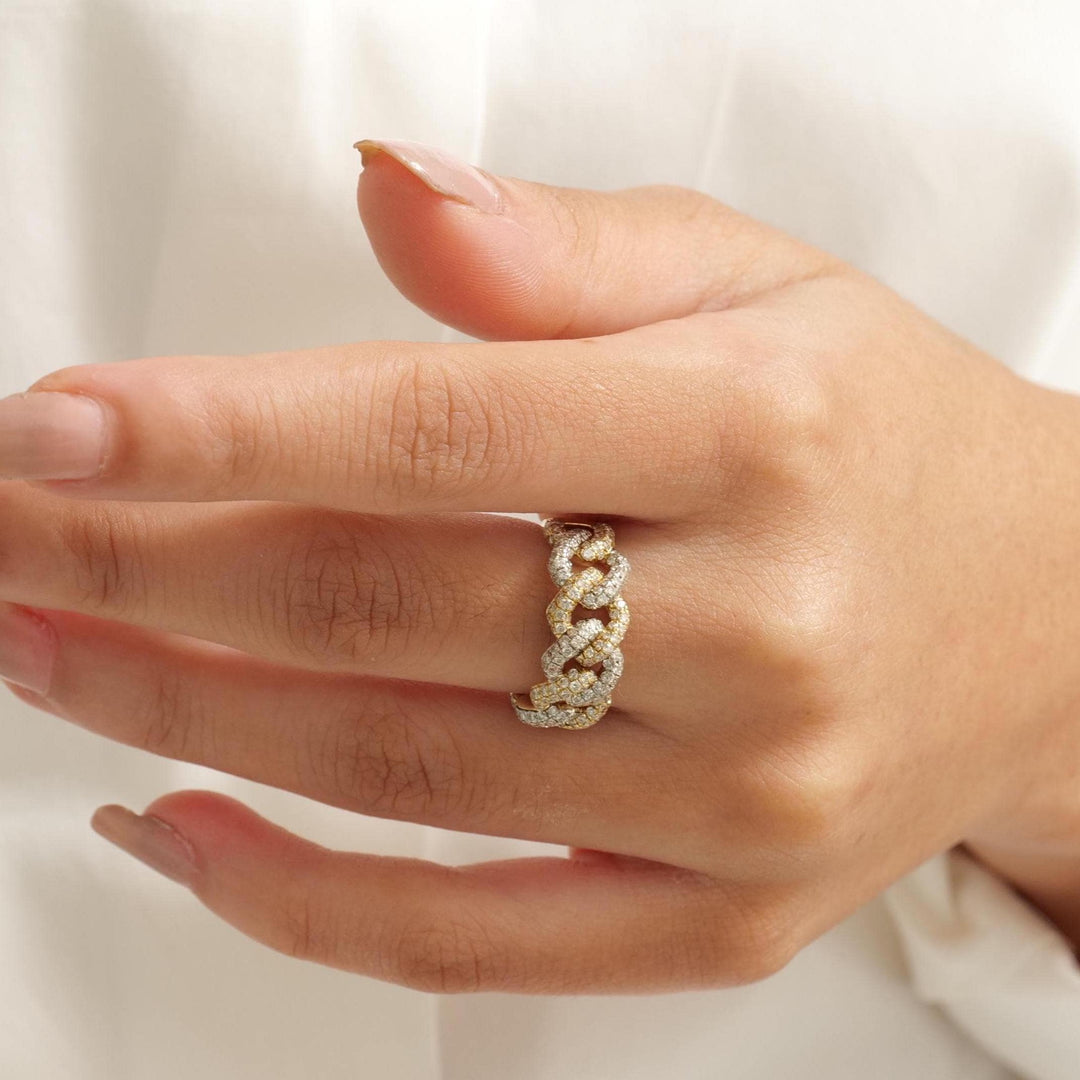 Miami Cuban Diamond Ring, 14K Solid Gold, Eternity Band, Iced Out With Handset Natural Diamonds,  Women's Day Gift