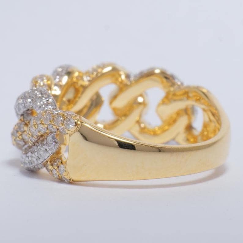 Miami Cuban Diamond Ring, 14K Solid Gold, Eternity Band, Iced Out With Handset Natural Diamonds,  Women's Day Gift