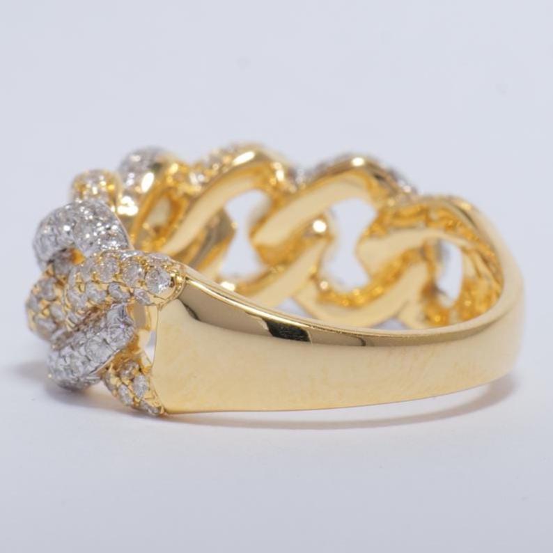 Miami Cuban Diamond Ring, 14K Solid Gold, Eternity Band, Iced Out With Handset Natural Diamonds,  Women&#39;s Day Gift