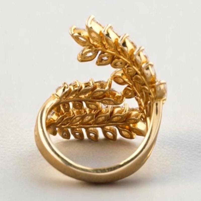 Marquise Branches & Leaves Diamond Ring, 14K Solid Gold, Open Wrap Around Ring, Natural Diamonds, Cocktail  Statement Ring, Gift For Her