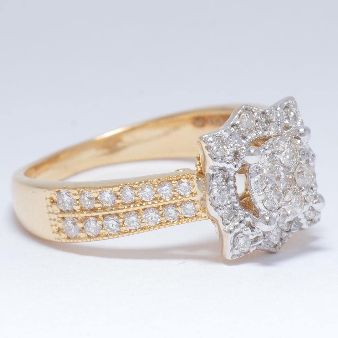 Floral Cluster Diamond Ring, 14k Solid Gold, Natural Diamonds, Two-Toned Pave Ring, Engagement Band, Wedding Bridal Jewelry, Gift For Her