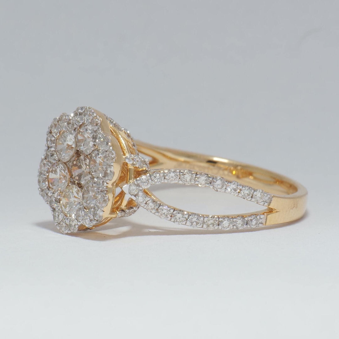 Flower Diamond Ring, 14k Solid Gold, Natural Diamond, Dual tone Illusion Ring, Cluster Statement Ring, Bridal Floral Jewelry, Gift For Her