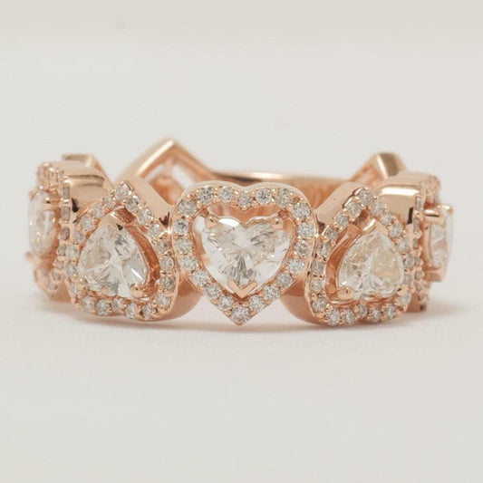 Halo Heart Diamond Eternity Ring, 14K Solid Gold, Cocktail Ring, Heart & Round Natural Diamonds, Wedding Band, Statement Band, Gift for Her