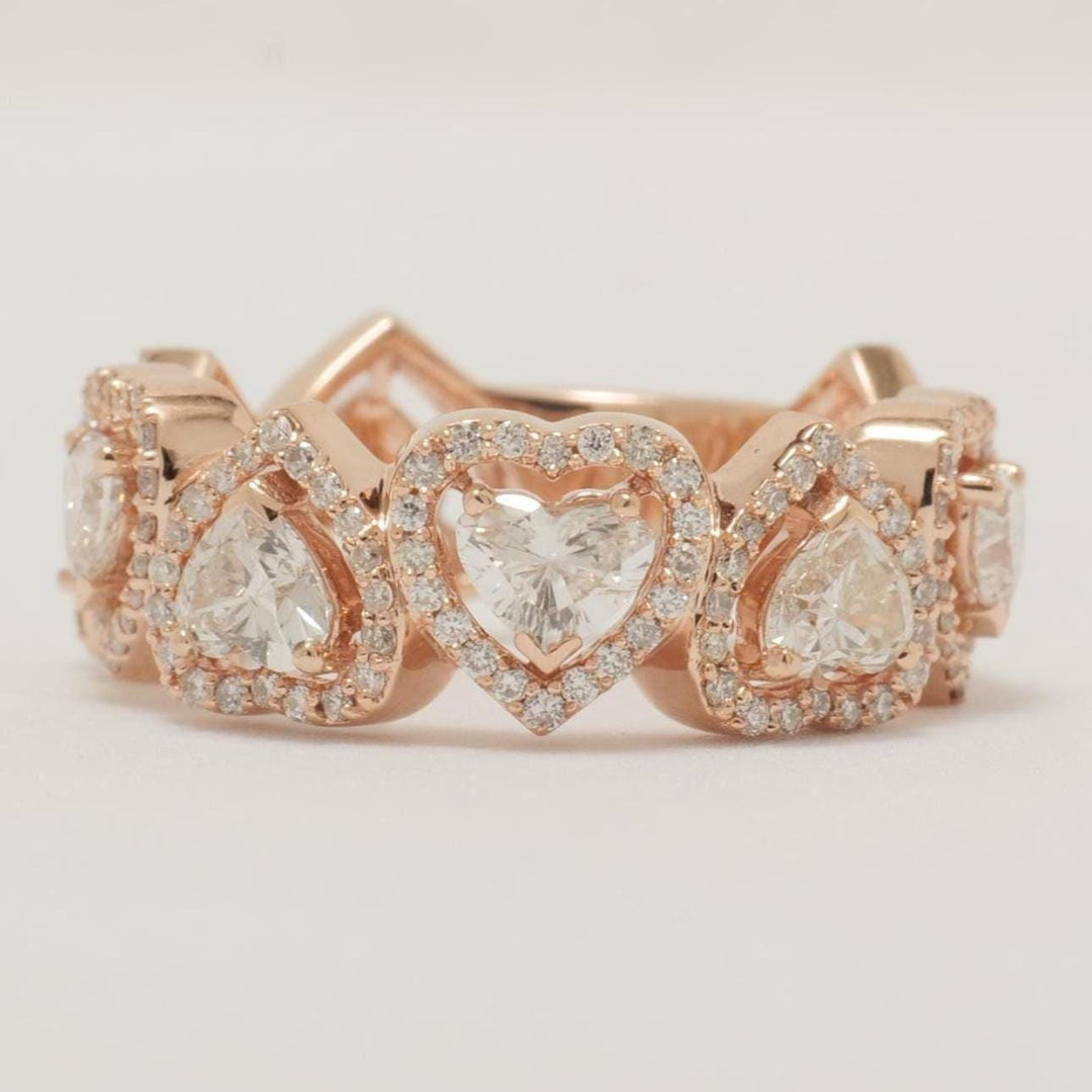 Halo Heart Diamond Eternity Ring, 14K Solid Gold, Cocktail Ring, Heart & Round Natural Diamonds, Wedding Band, Statement Band, Gift for Her