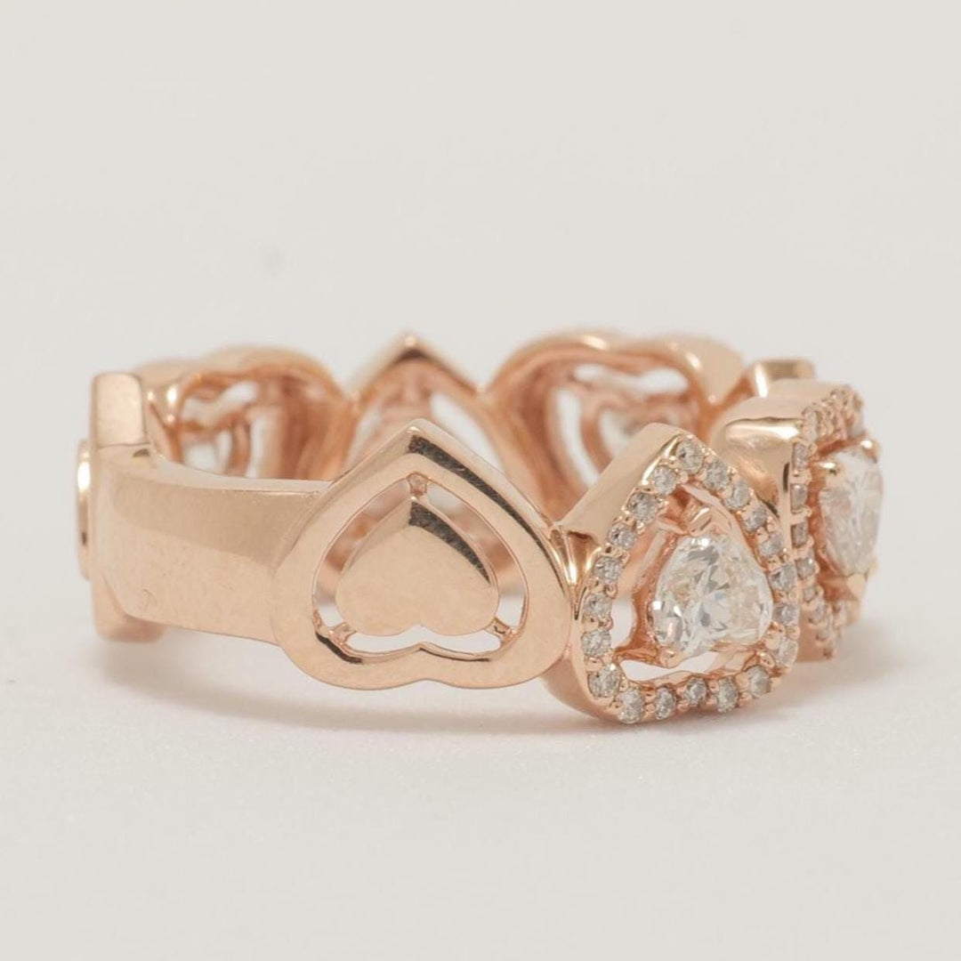 Halo Heart Diamond Eternity Ring, 14K Solid Gold, Cocktail Ring, Heart & Round Natural Diamonds, Wedding Band, Statement Band, Gift for Her