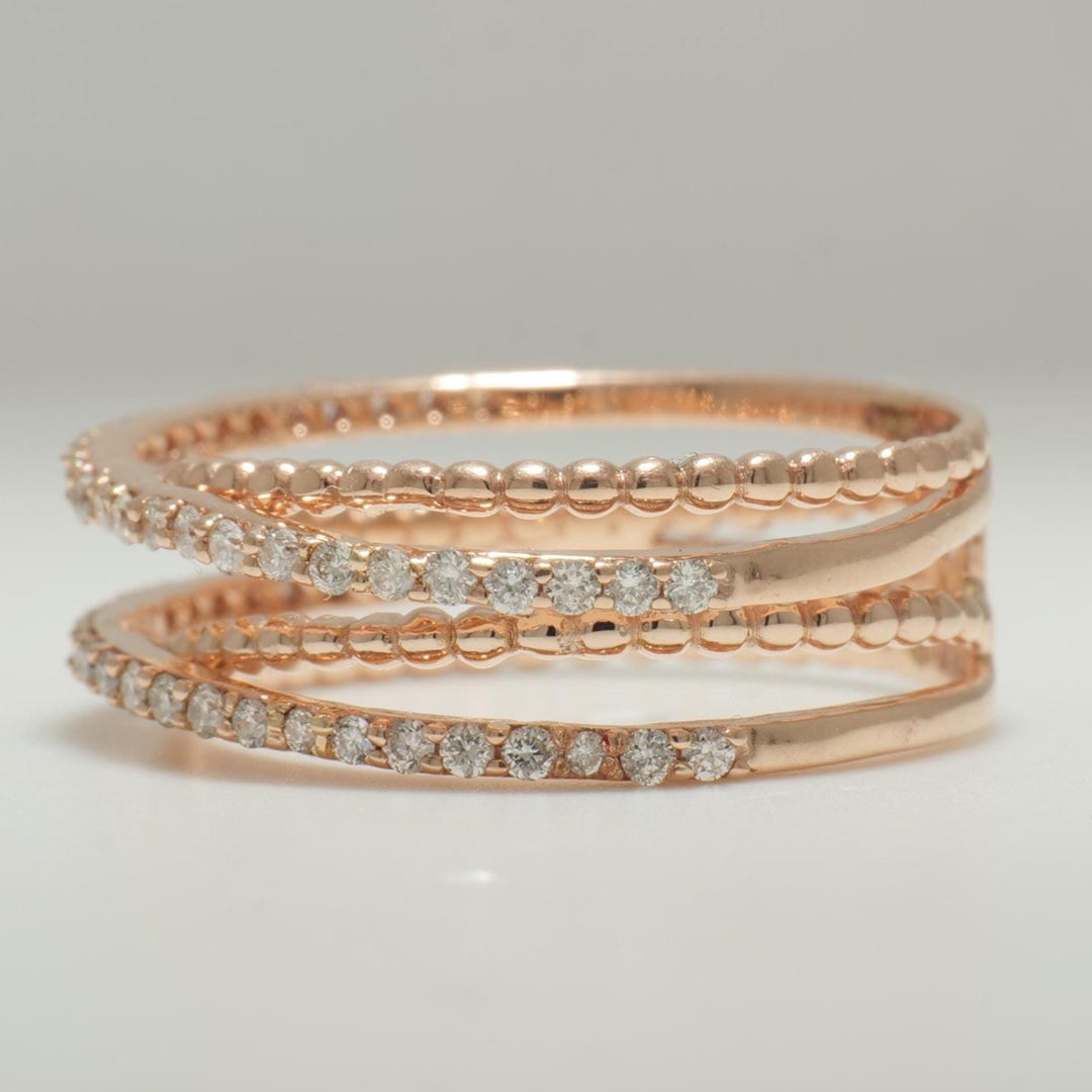 Twist Diamond Band Ring, 14K Solid Gold, Stacking Crossover Ring, Natural Diamonds, Statement Jewelry, Broad Band Ring, Gift for Her