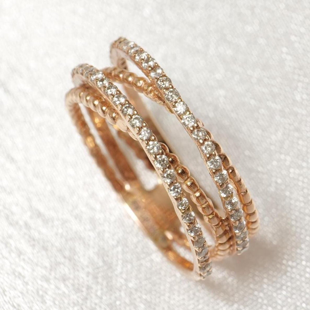 Twist Diamond Band Ring, 14K Solid Gold, Stacking Crossover Ring, Natural Diamonds, Statement Jewelry, Broad Band Ring, Gift for Her