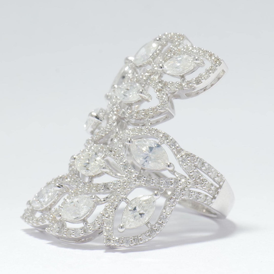 Marquise Diamond Leaf Ring, 14k Solid Gold, Natural Diamonds, Halo Cocktail Ring, Fancy Statement Jewelry, Wrap Around Ring, Gift for her