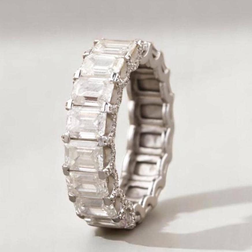 Emerald Cut Diamond Eternity Band, 14k Solid Gold, Natural Diamonds, Half Eternity Promise Ring, Wedding Band, Stackable Ring, Gift For Her