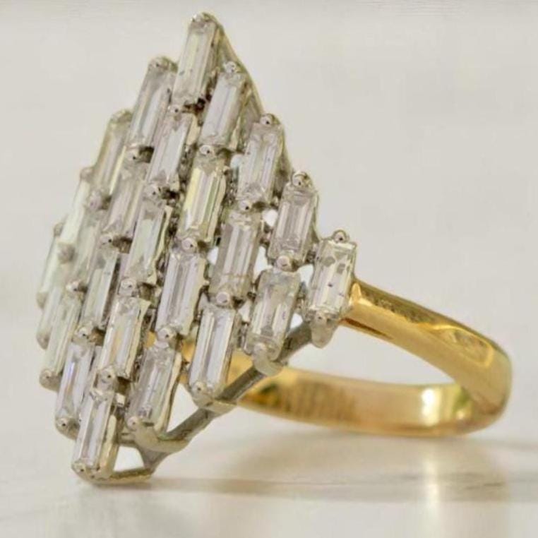 Baguette Diamond Ring, Natural Diamonds, 14K Solid Gold, Engagement Ring, Cluster Illusion Set Ring, Statement Cocktail Ring, Gift For Her