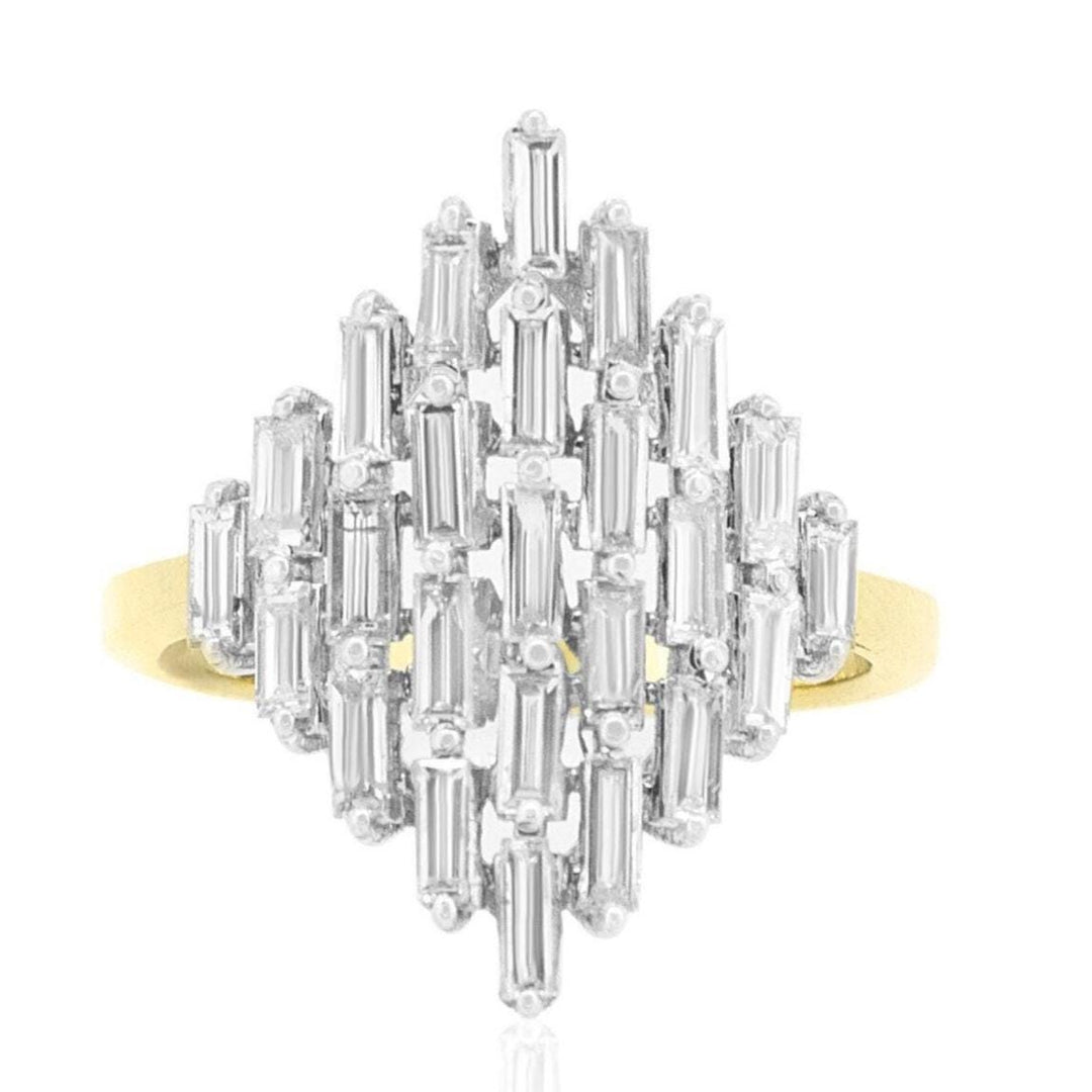 Baguette Diamond Ring, Natural Diamonds, 14K Solid Gold, Engagement Ring, Cluster Illusion Set Ring, Statement Cocktail Ring, Gift For Her