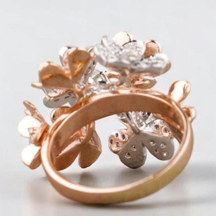 Flower Bunch Dual Tone Ring, 14k Solid Gold, Natural Diamonds, Gold Petals Flower Ring, Cocktail Ring, Floral Cluster Jewelry, Gift for her