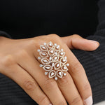 Load image into Gallery viewer, Pear &amp; Marquise leaves Diamond Ring, 14k Solid Gold, Natural Diamonds, Cocktail Halo Ring, Two Toned  Cluster Statement Ring, Gift for her
