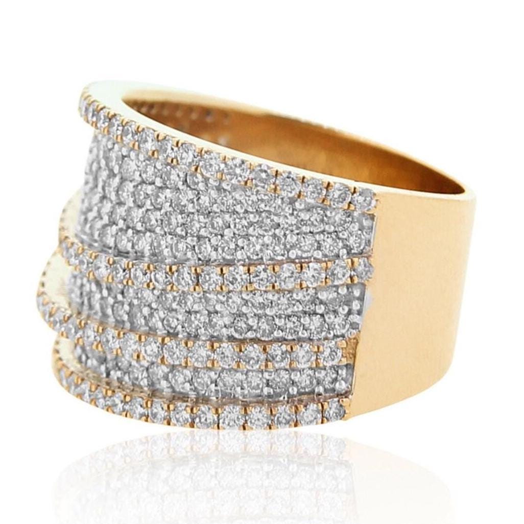 Wide Eternity Band, 14k Solid Gold, Bold Statement Cocktail Band, Natural Diamonds, Iced Out Micro Pave Ring, Two Tone Ring, Gift for her