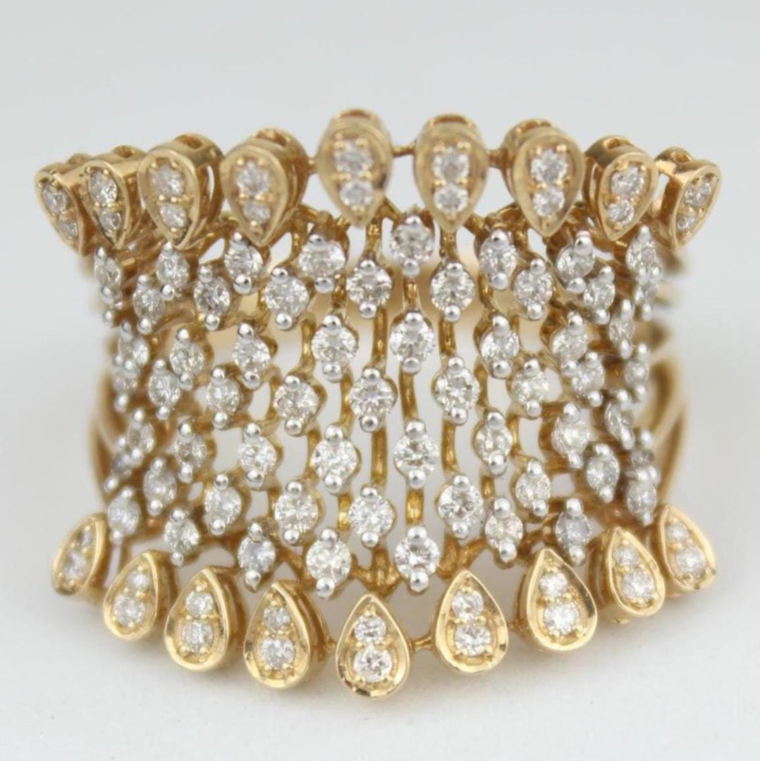 Crown Diamond Ring, 14k Solid Gold, Natural Diamonds, Pear Drop Broad Cocktail Ring, Bridal Jewelry, Statement Jewelry, Gift For Her