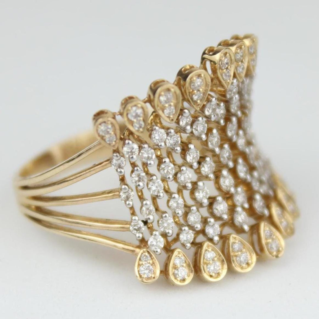 Crown Diamond Ring, 14k Solid Gold, Natural Diamonds, Pear Drop Broad Cocktail Ring, Bridal Jewelry, Statement Jewelry, Gift For Her