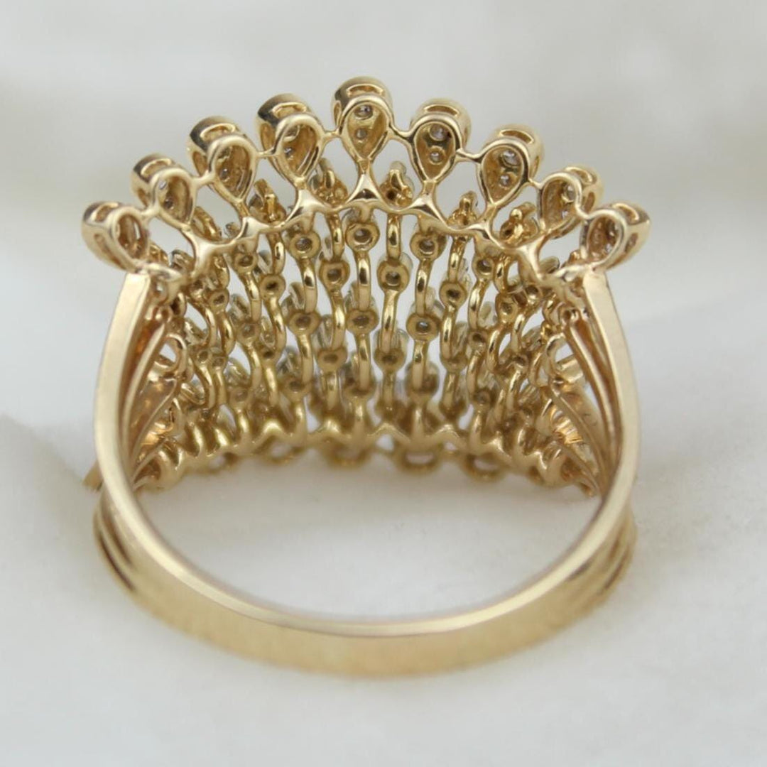 Crown Diamond Ring, 14k Solid Gold, Natural Diamonds, Pear Drop Broad Cocktail Ring, Bridal Jewelry, Statement Jewelry, Gift For Her