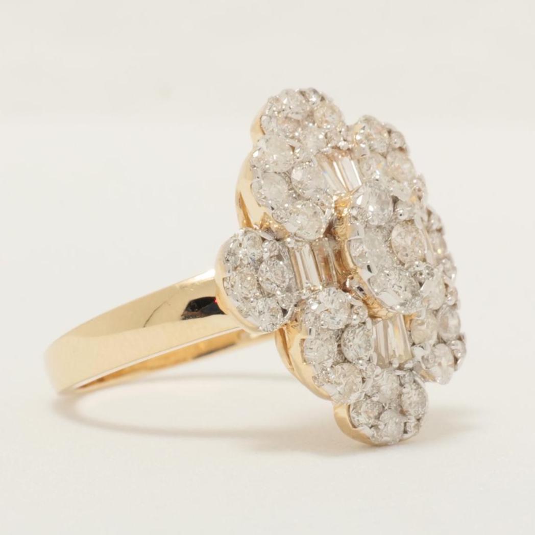 Flower Cluster Diamond Ring, 14k Solid Gold, Baguette Cocktail Ring, Natural Diamonds, Illusion Setting, Statement Jewelry, Gift For Her