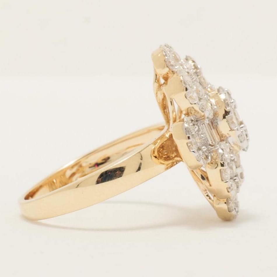 Flower Cluster Diamond Ring, 14k Solid Gold, Baguette Cocktail Ring, Natural Diamonds, Illusion Setting, Statement Jewelry, Gift For Her