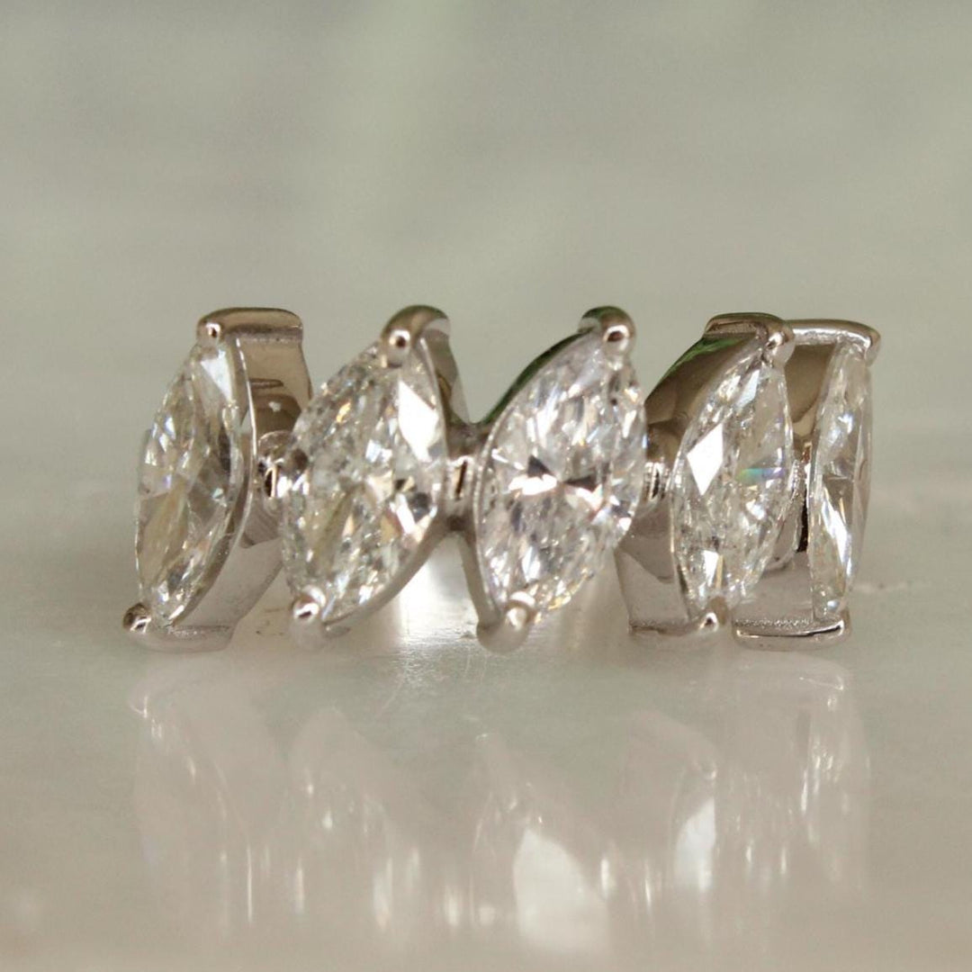 14k Gold Marquise Natural Diamond Ring: Half Eternity Engagement Stack Band, Certified Jewelry