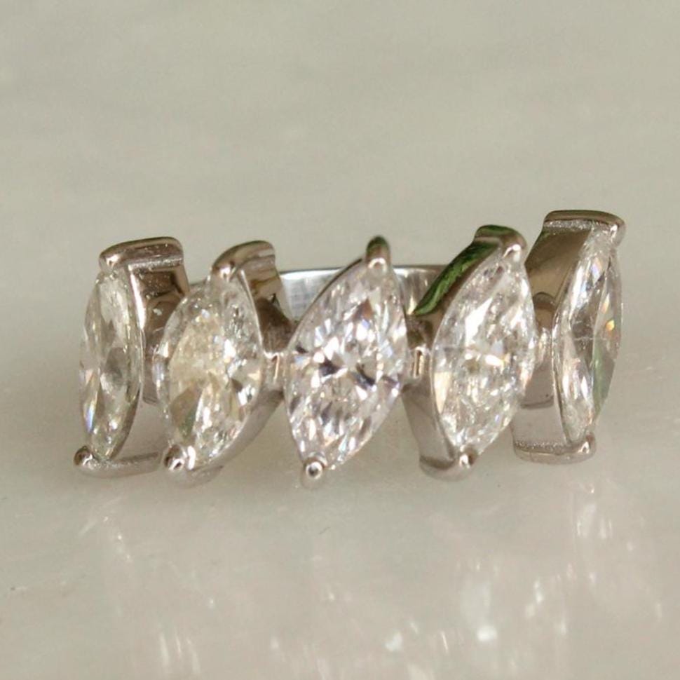 14k Gold Marquise Natural Diamond Ring: Half Eternity Engagement Stack Band, Certified Jewelry