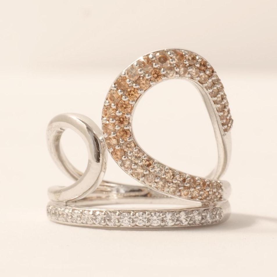 Gold Swirl Diamond Ring, 14k Solid Gold, Natural Diamond, Two-Toned Statement Jewelry, Contemporary Cluster Cocktail  Ring, Gift for Her