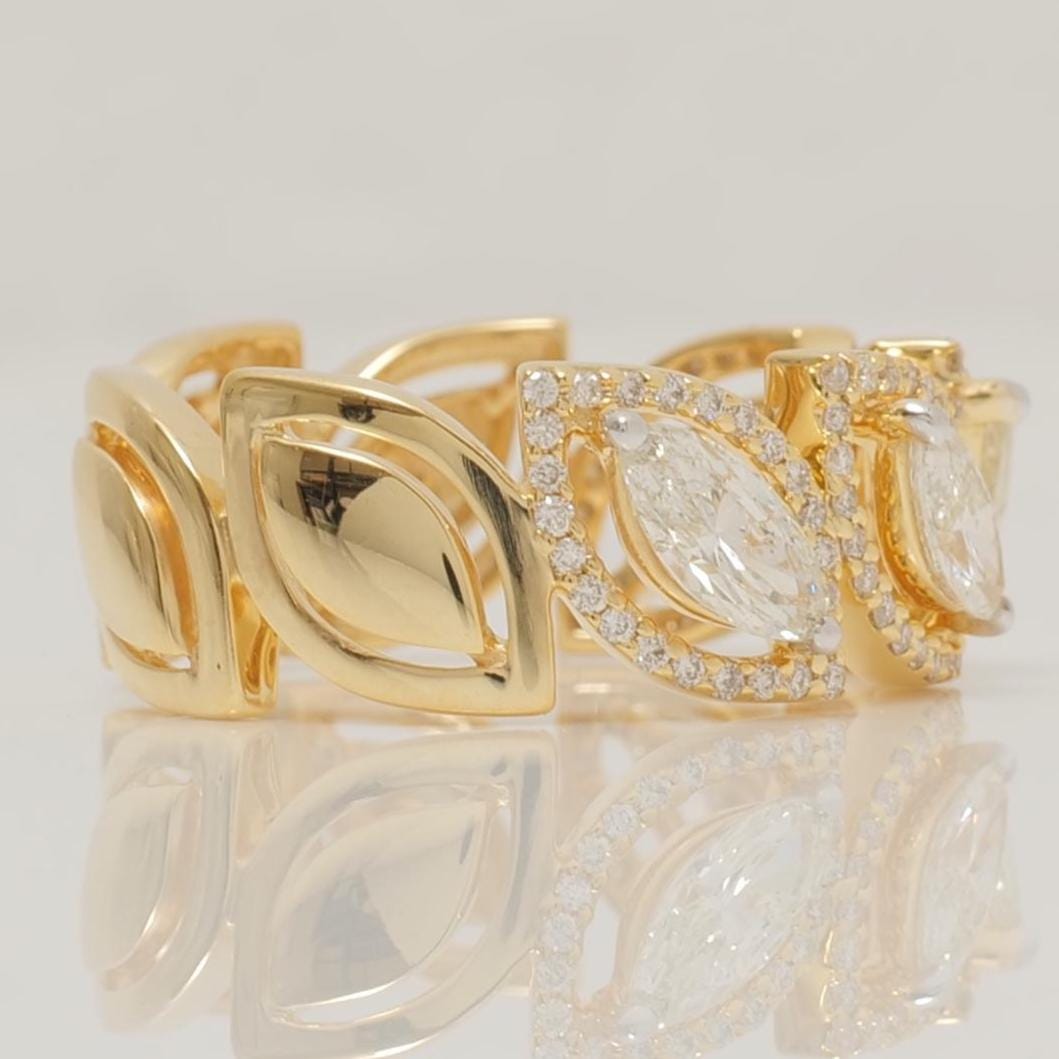 Marquise Leaves Diamond Band Ring, 14k Solid Gold, Natural Diamonds, Engagement Stack, Half Eternity Band, Halo Cocktail Ring, Gift For Her