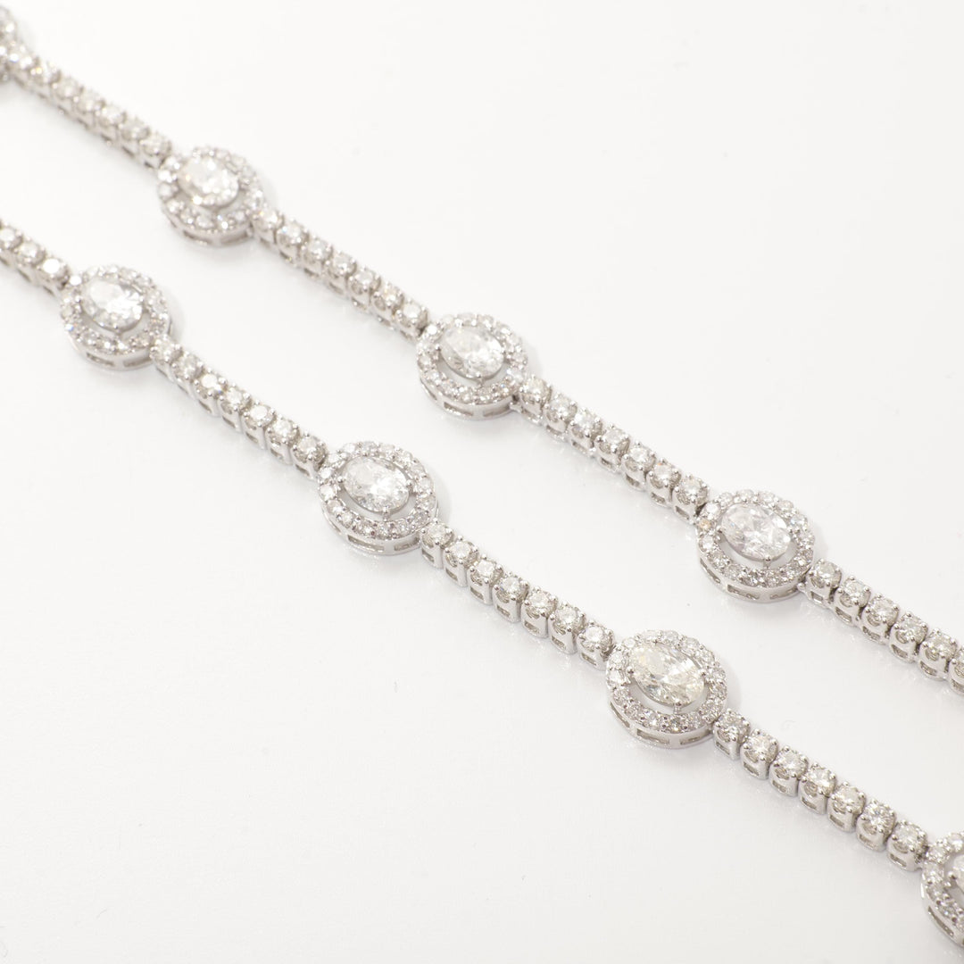 Oval Link Halo Diamond Necklace, 14k Solid Gold, Natural Diamond, Circle Station Chain Jewelry, Statement Necklace, Bridal Wedding Necklace