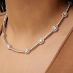 Load image into Gallery viewer, Oval Link Halo Diamond Necklace, 14k Solid Gold, Natural Diamond, Circle Station Chain Jewelry, Statement Necklace, Bridal Wedding Necklace
