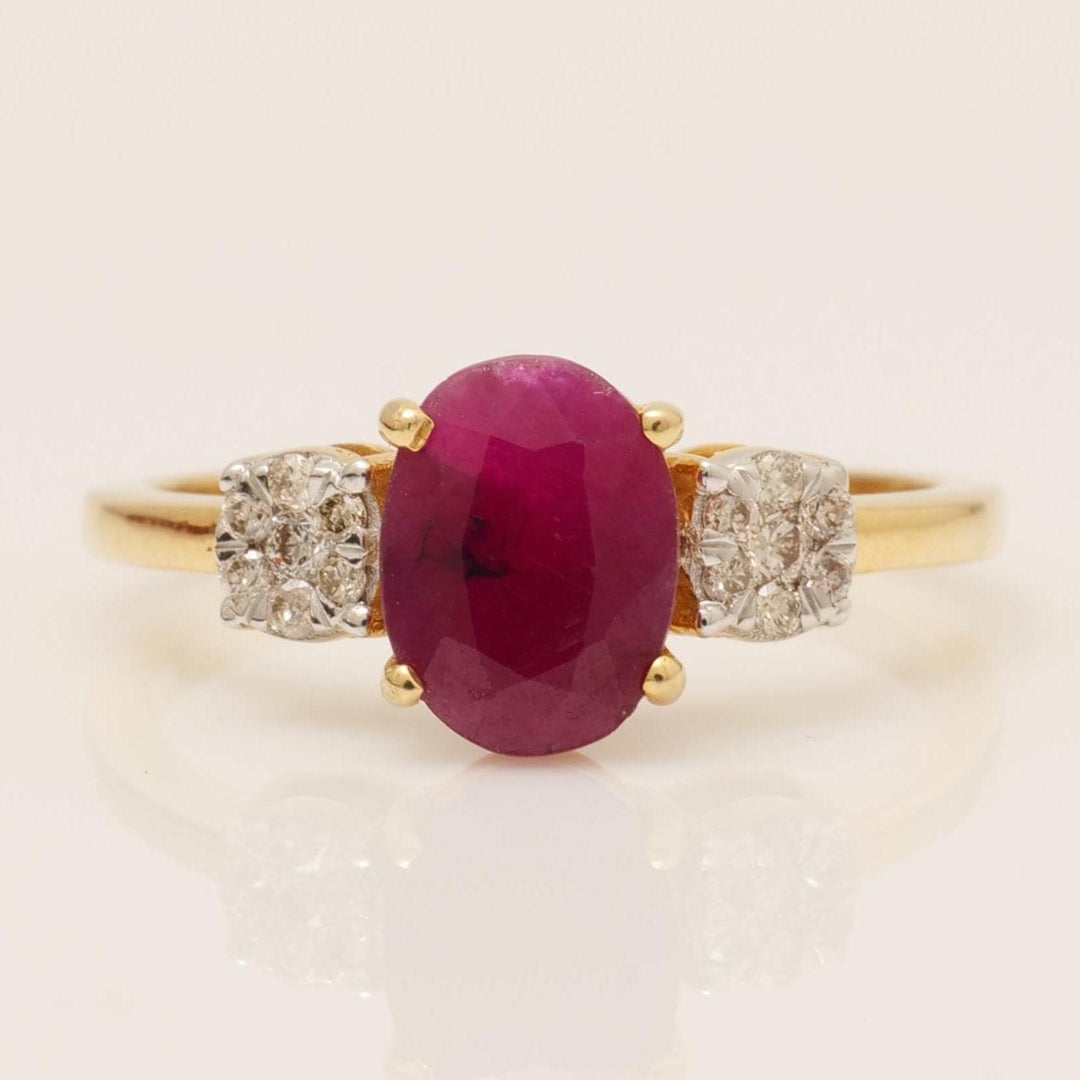 Oval Ruby Diamond Ring, 14k Solid Gold, Natural Diamonds, Cocktail Ring, Three Stone Gemstone Jewelry, Statement Ring, Bridal Jewelry