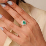 Load image into Gallery viewer, Oval Emerald Double Halo Diamond Ring, 14k Solid Gold, Natural Diamonds, Gemstone Statement Cocktail Jewelry, Engagement Wedding Ring,
