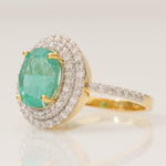 Load image into Gallery viewer, Oval Emerald Double Halo Diamond Ring, 14k Solid Gold, Natural Diamonds, Gemstone Statement Cocktail Jewelry, Engagement Wedding Ring
