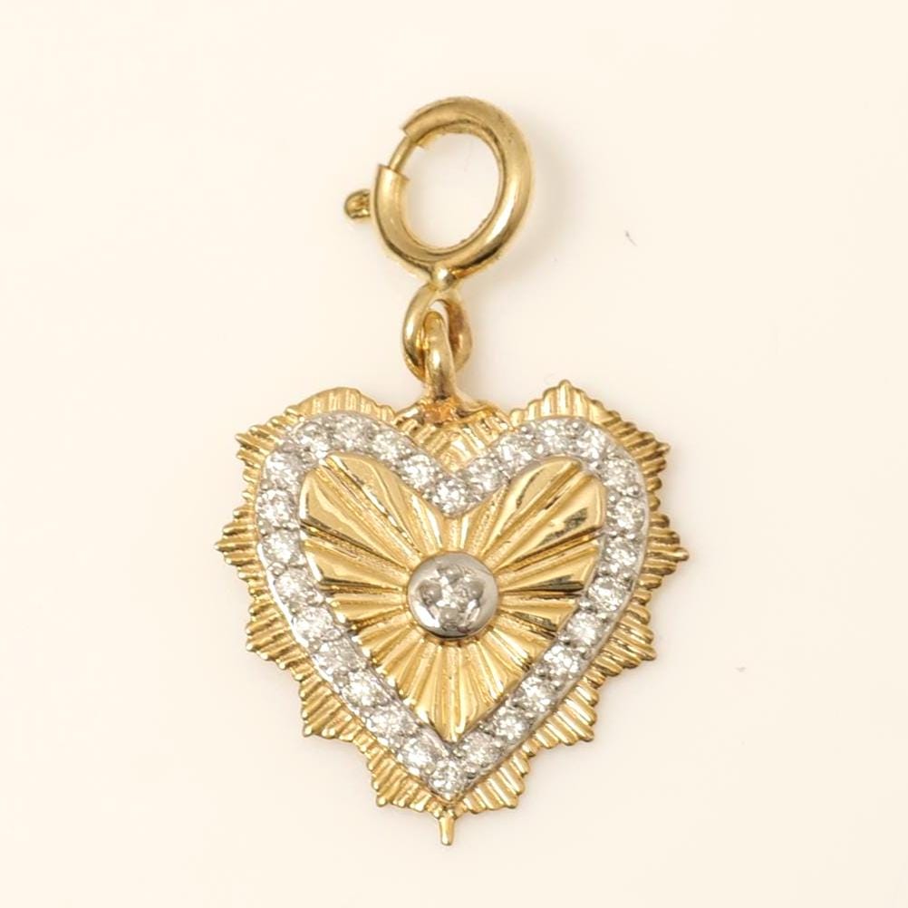 Heartburst Medallion Diamond Charm, 14k Solid Gold, Natural Diamonds, Dual Tone Layering Necklace, Everyday Pendant, Ready To Ship