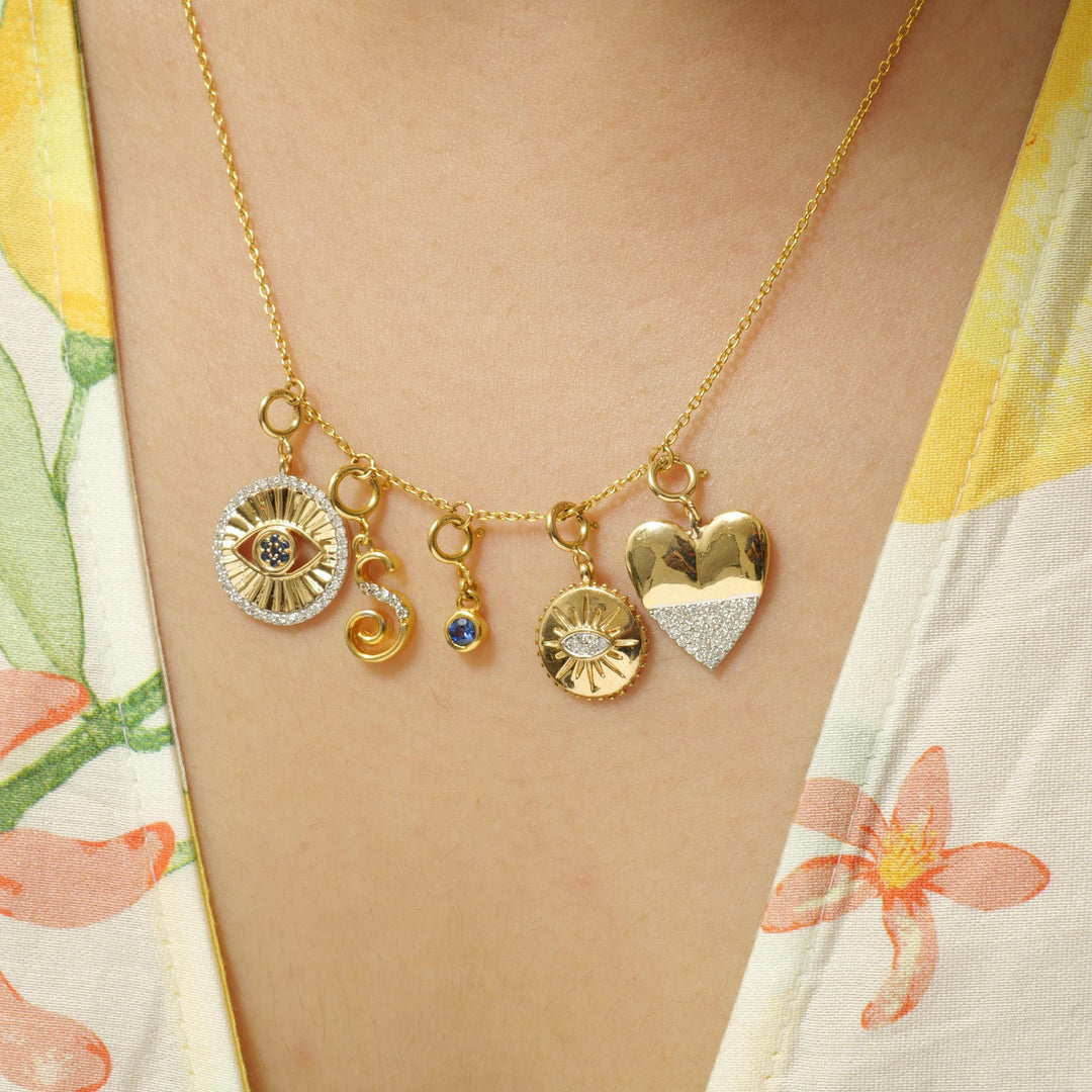 Evil Eye Sunburst Diamond Charm, 14k Solid Gold, Natural Diamonds, Layering Pendant Necklace, Everyday Stacking Jewelry, Ready To Ship