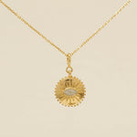 Load image into Gallery viewer, Evil Eye Sunburst Diamond Charm, 14k Solid Gold, Natural Diamonds, Layering Pendant Necklace, Everyday Stacking Jewelry, Ready To Ship
