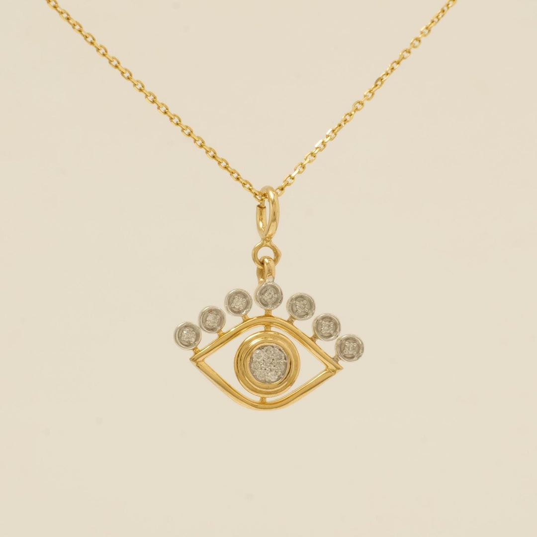 Evil Eye Diamond Charm, 14k Solid Gold, Natural Diamonds, Illusion Set Everyday Pendant, Dual Tone Layering Necklace, Ready To Ship