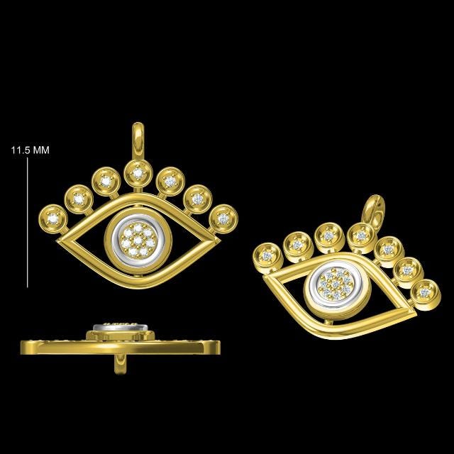 Evil Eye Diamond Charm, 14k Solid Gold, Natural Diamonds, Illusion Set Everyday Pendant, Dual Tone Layering Necklace, Ready To Ship