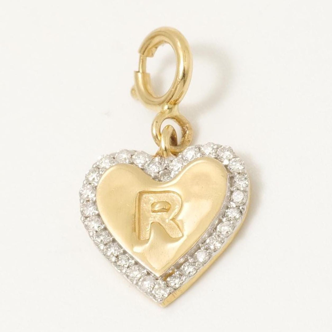 Embossed Initial Heart Natural Diamonds Layering Charm: 14k Solid Gold Everyday Personalised Pendant, Letter Necklace, Certified Jewelry