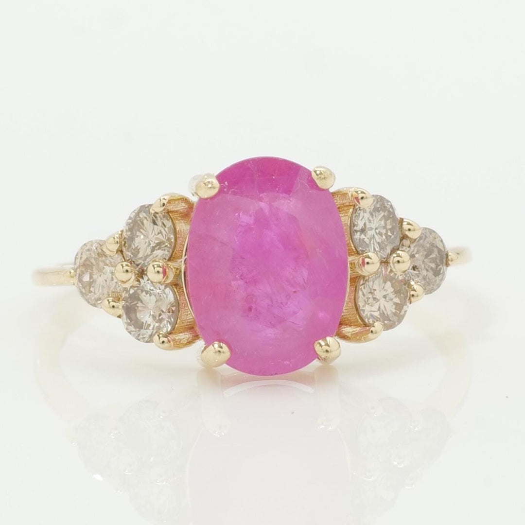 Oval Ruby Diamond Ring, 14k Solid Gold, Natural Diamonds, Gemstone Bridal Ring, Three Stone Cluster Jewelry, Ready To Ship, HRD Certified