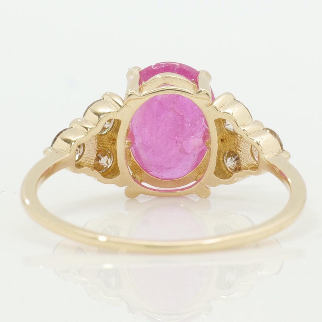 Oval Ruby Diamond Ring, 14k Solid Gold, Natural Diamonds, Gemstone Bridal Ring, Three Stone Cluster Jewelry, Ready To Ship, HRD Certified