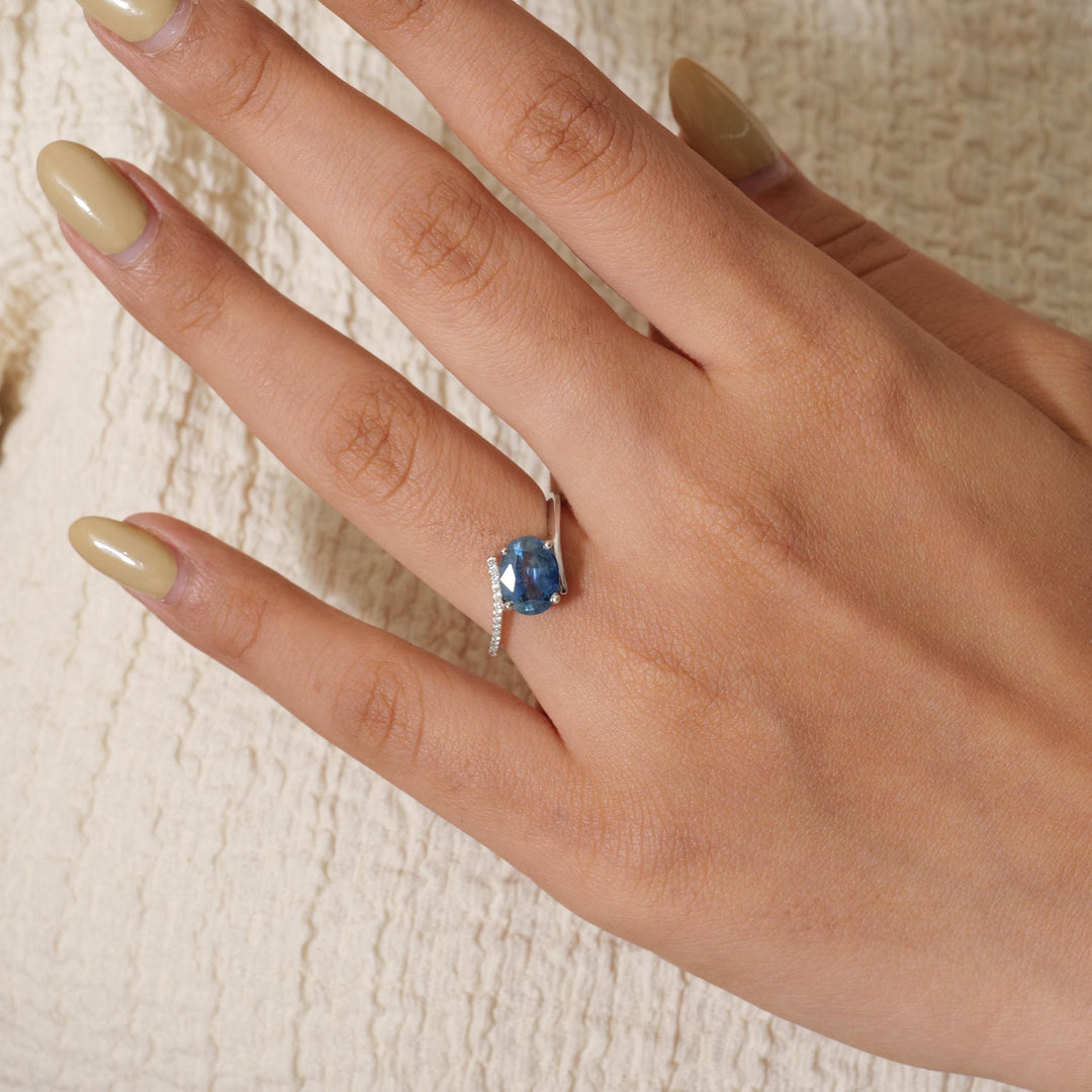 Blue Sapphire Oval Diamond Ring, 14k Solid Gold, Natural Diamonds, Gemstone Statement Jewelry,  Ready To Ship, Certified Jewelry