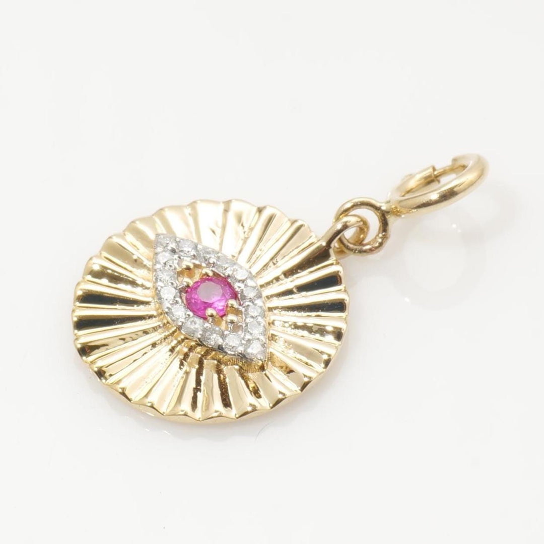Evil Eye Medallion Diamond Charm Pendant, 14k Solid Gold, Natural Diamonds, Gemstone Layering Necklace, Ready To Ship, Certified Jewelry