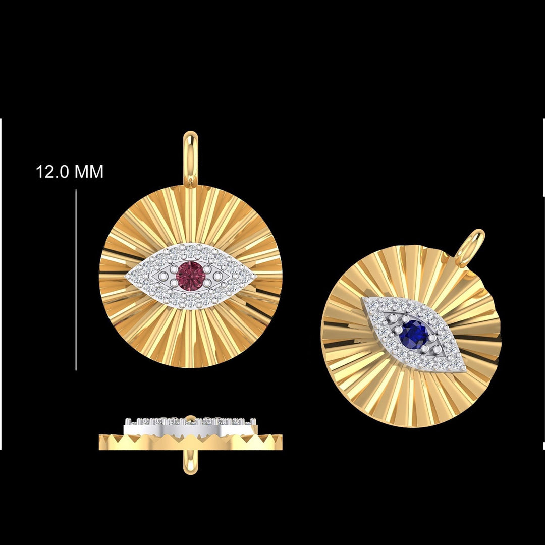 Evil Eye Medallion Diamond Charm Pendant, 14k Solid Gold, Natural Diamonds, Gemstone Layering Necklace, Ready To Ship, Certified Jewelry