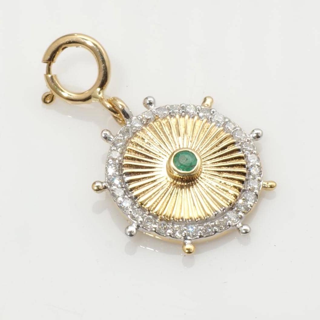 Sunburst Medallion Charm, 14k Solid Gold, Natural Diamond, Layering Pendant, Dual Tone Gemstone Necklace, Ready To Ship, Certified Jewelry