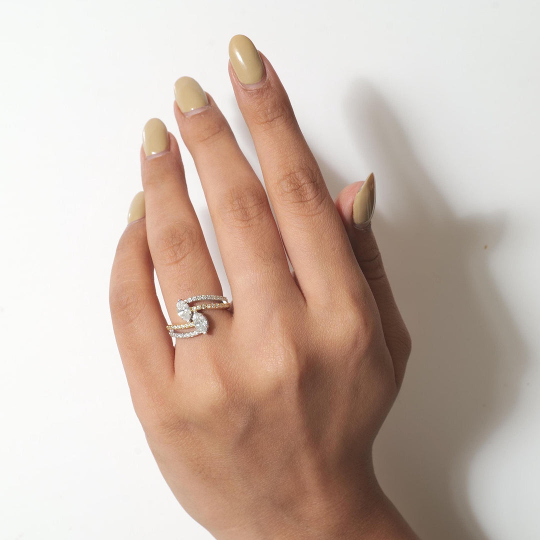 Marquise Diamond Cross Ring, 14k Solid Gold, Natural Diamonds, Dual Tone Cocktail Band Ring, Statement Jewelry, Certified Jewelry