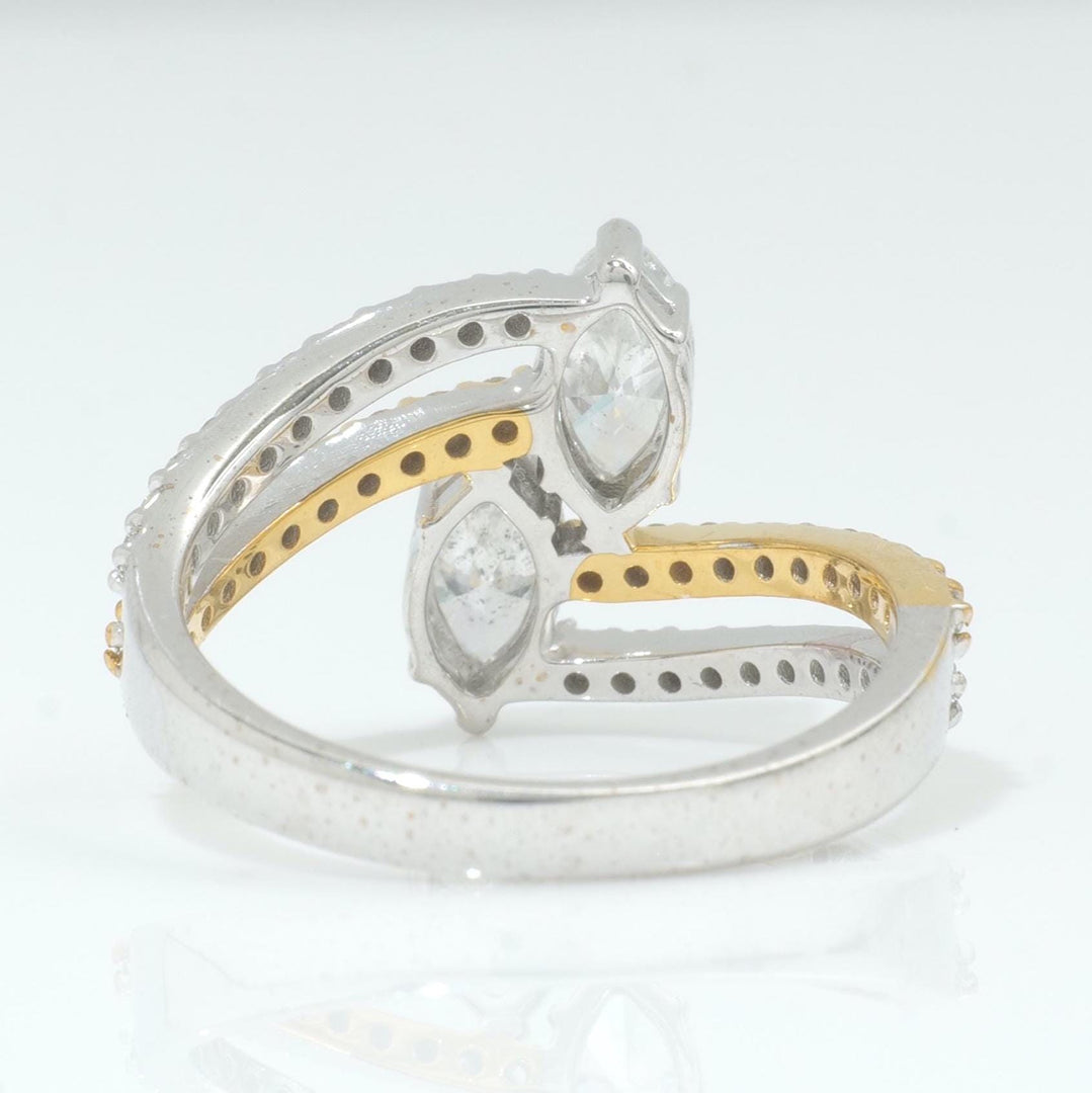 Marquise Diamond Cross Ring, 14k Solid Gold, Natural Diamonds, Dual Tone Cocktail Band Ring, Statement Jewelry, Certified Jewelry